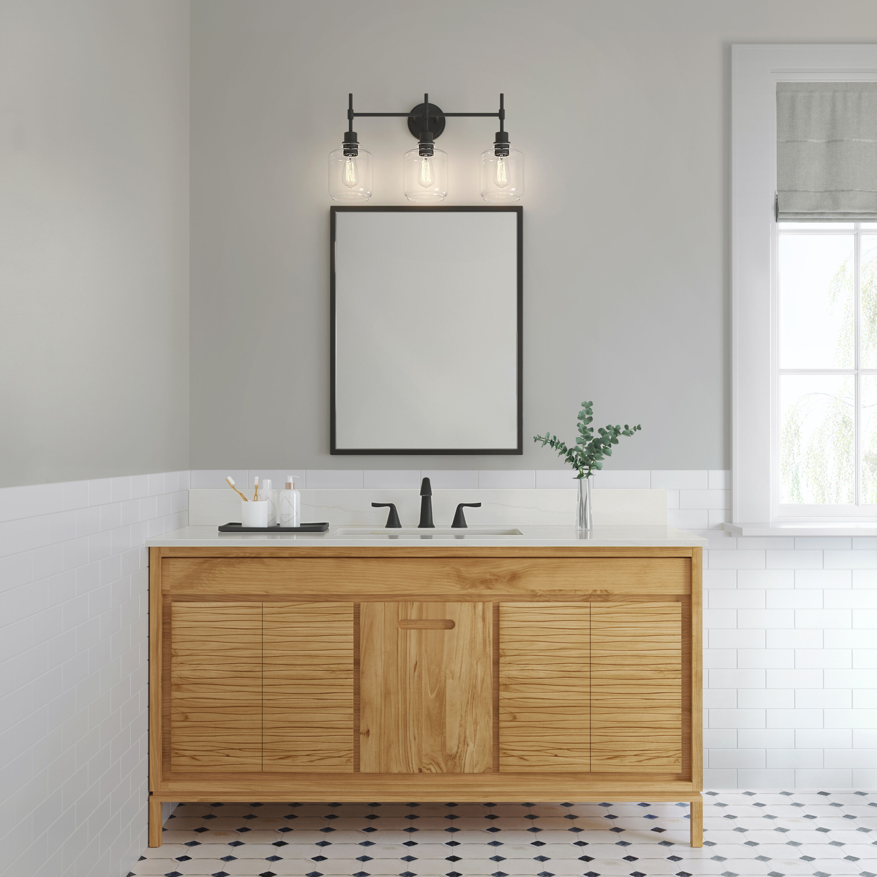 Asheville 3 Light 25 inch Matte Black Bathroom Vanity Light Wall Light